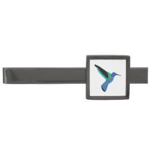 Modern glitter blue hummingbird gunmetal finish tie bar