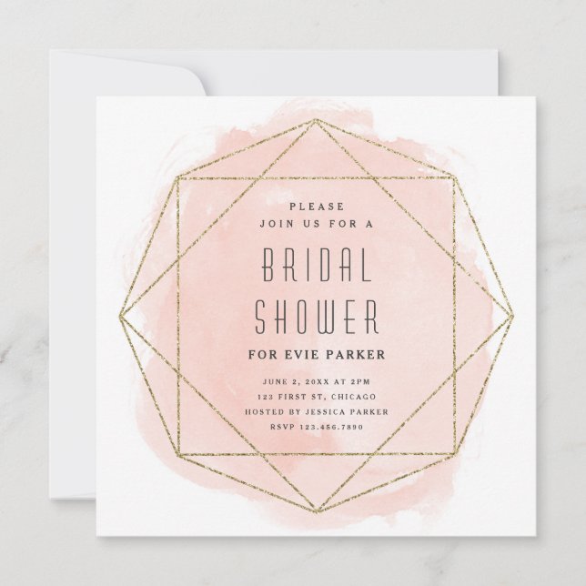 Modern Glitter Blush Pink Watercolor Bridal Shower Invitation (Front)