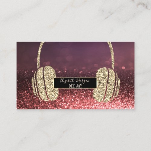 Modern Glitter Bokeh Glitter Headphone DJ Business Card