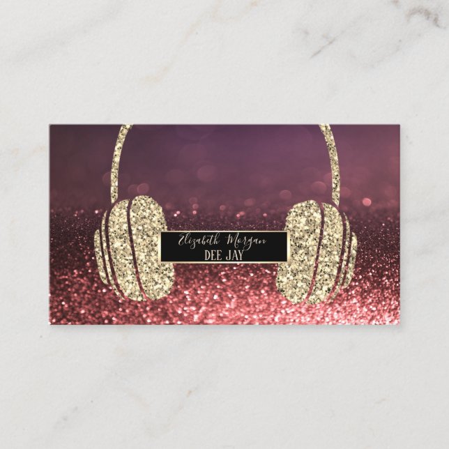 Modern Glitter Bokeh, Glitter Headphone DJ Business Card (Front)