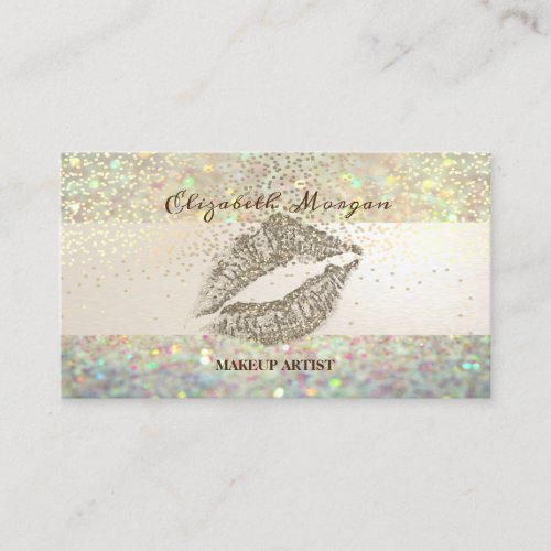 Modern Glitter Bokeh  Stripe ConfettiLips Business Card