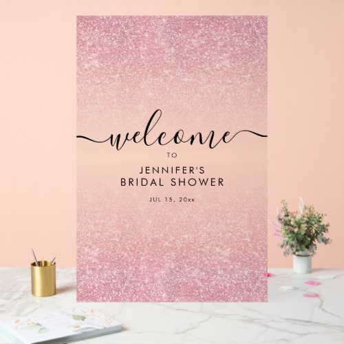 Modern Glitter Bridal Shower Welcome ROSE GOLD Acrylic Sign