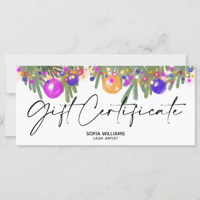 Modern Glitter Christmas Wreath Gift Certificate (Front)