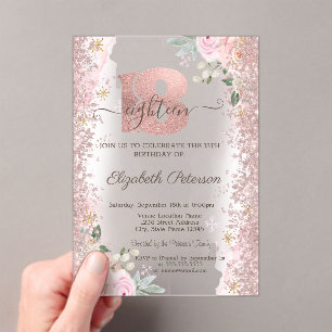 Modern Glitter Confetti Rose Gold 18th Birthday Acrylic Invitations