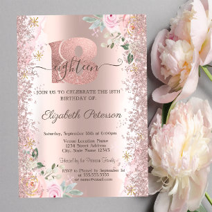 Modern Glitter Confetti Rose Gold 18th Birthday Invitation