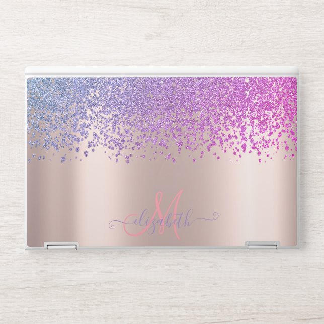 Modern Glitter Diamonds Rose Gold Violet Ombre HP Laptop Skin (Front)