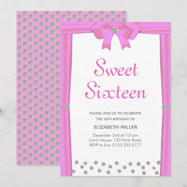 Modern Glitter Diamonds Sweet Sixteen Invitation (Front/Back)