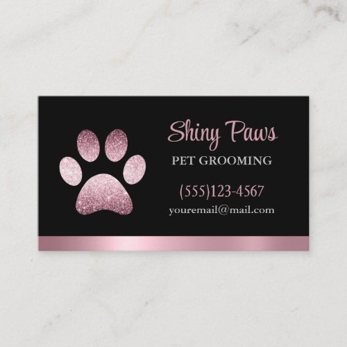 Modern Glitter Dog Paw Print Dog Grooming Business Card