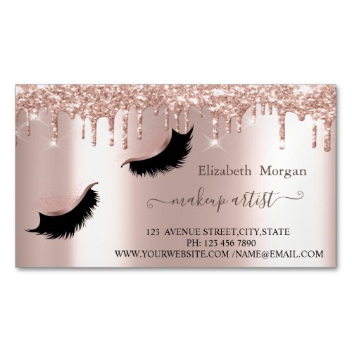 Modern Glitter Drips Faux LashesMakeup Artist Business Card Magnet