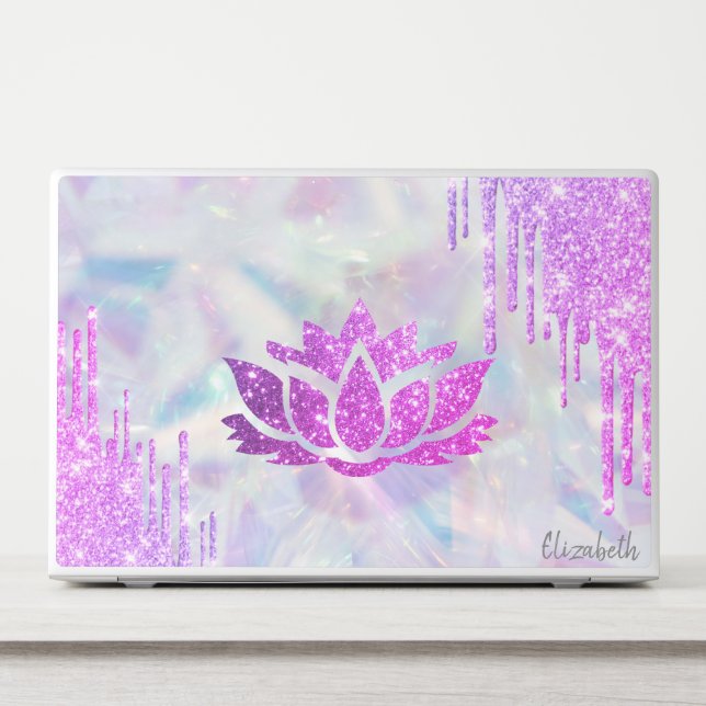 Modern Glitter Drips Holographic Lotus HP Laptop Skin (Front)