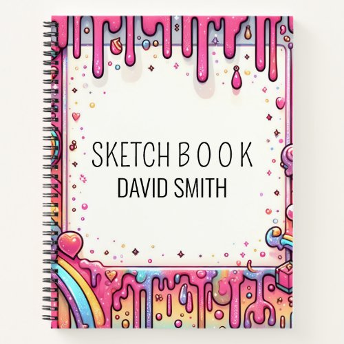 Modern glitter drips of rainbow pink name Notebook