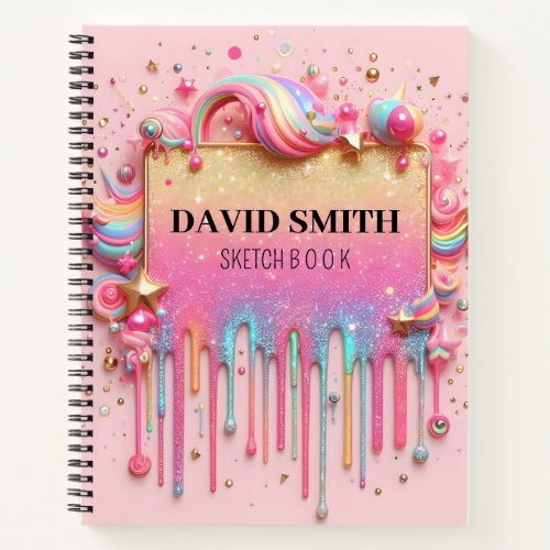 Modern glitter drips of rainbow pink Notebook