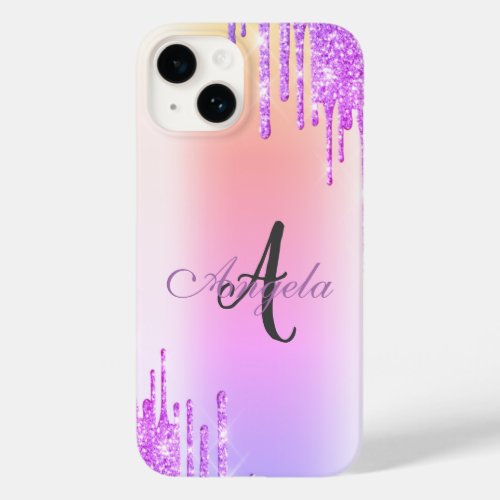 Modern Glitter DripsOmbreMonogram  Case_Mate iPhone 14 Case