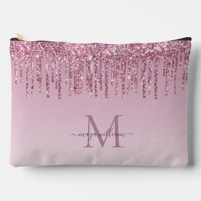 Modern Glitter Drips Personalized Monogram Name  Accessory Pouch (Front)