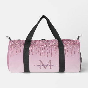Modern Glitter Drips Personalized Monogram Name  Duffle Bag