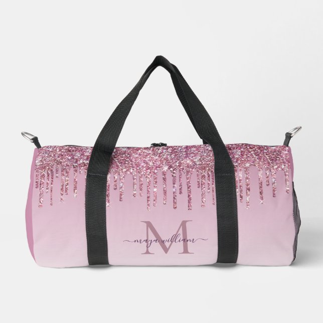Modern Glitter Drips Personalized Monogram Name  Duffle Bag (Front)