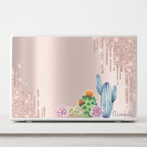 Modern Glitter Drips Rose Gold CactusSucculents HP Laptop Skin