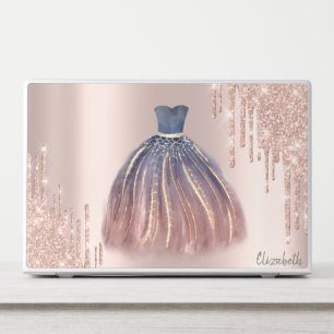 Modern Glitter Drips Rose Gold Chic Dress HP Laptop Skin