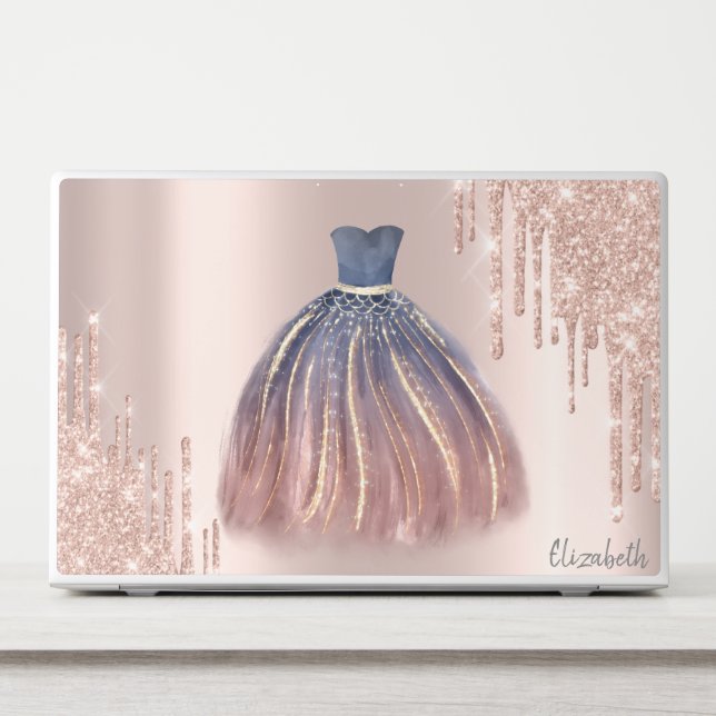 Modern Glitter Drips Rose Gold Chic Dress HP Laptop Skin (Front)