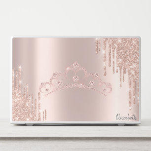 Modern Glitter Drips Rose Gold Diamonds Tiara HP Laptop Skin