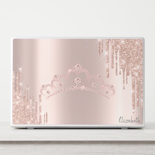 Modern Glitter Drips Rose Gold  Diamonds Tiara HP Laptop Skin (Front)
