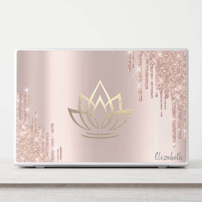 Modern Glitter Drips Rose Gold Gold Lotus HP Laptop Skin (Front)