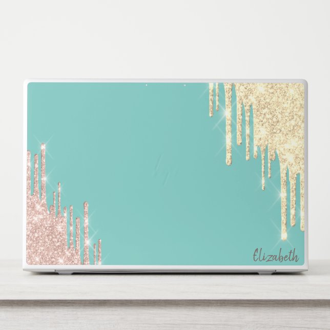 Modern Glitter Drips Rose Gold,Gold,Teal HP Laptop Skin (Front)
