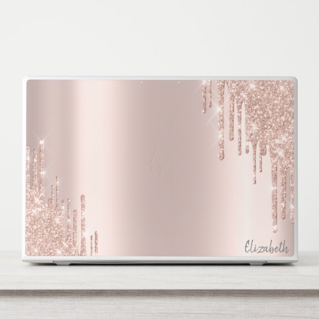 Modern Glitter Drips Rose Gold HP Laptop Skin (Front)