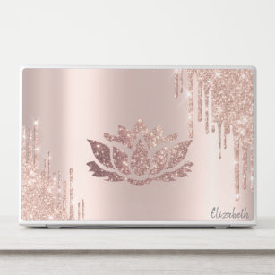 Modern Glitter Drips Rose Gold Lotus HP Laptop Skin