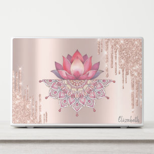 Modern Glitter Drips Rose Gold Lotus Mandala HP Laptop Skin