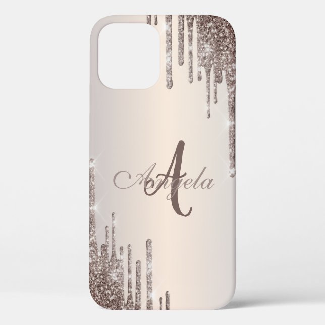 Modern Glitter Drips Rose Gold,Monogram Case-Mate  Case-Mate iPhone Case (Back)