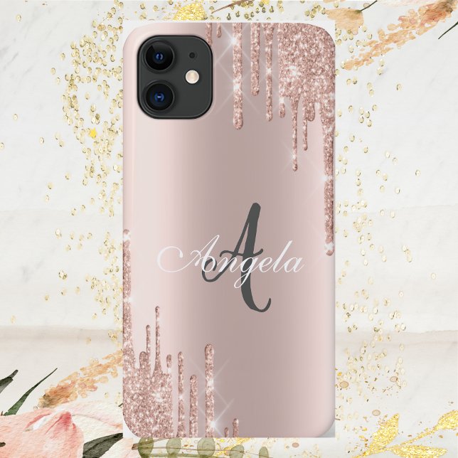Modern Glitter Drips Rose Gold,Monogram Case-Mate iPhone Case (Creator Uploaded)