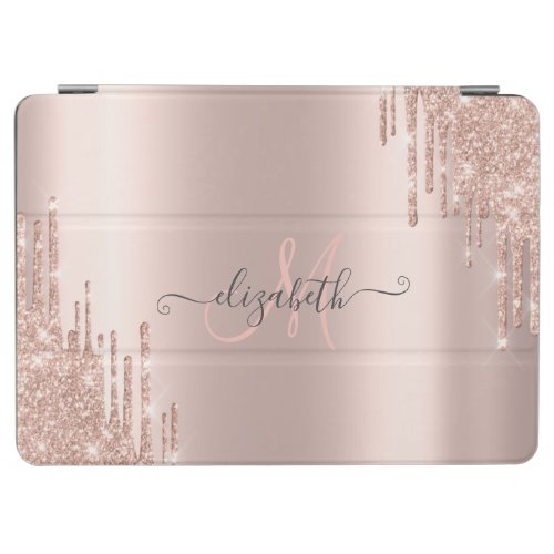 Modern Glitter Drips Rose Gold Monogram iPad Air Cover