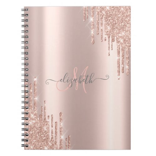 Modern Glitter Drips Rose Gold Monogram   Notebook