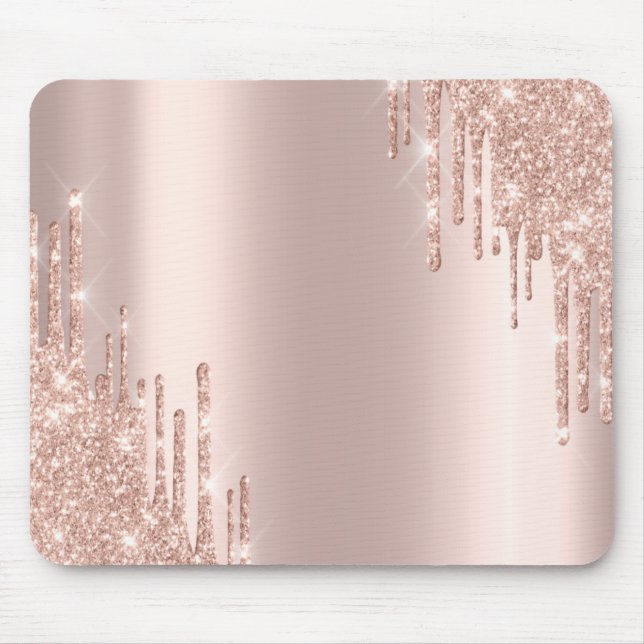 Modern Glitter Drips Rose Gold Mouse Pad (Front)