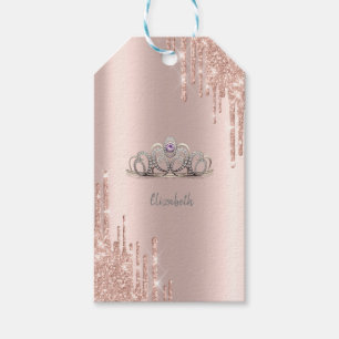 Modern Glitter Drips Rose Gold Tiara Gift Tags