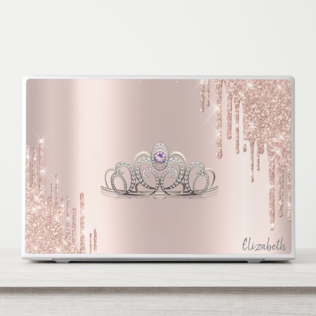 Modern Glitter Drips Rose Gold Tiara HP Laptop Skin (Front)