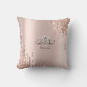 Modern Glitter Drips Rose Gold Tiara Throw Pillow