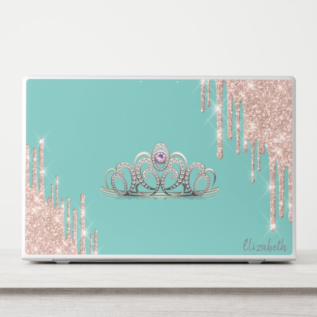 Modern Glitter Drips Tiara Teal HP Laptop Skin (Front)