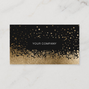 Modern Glitter Drop Gold Black Business Card
