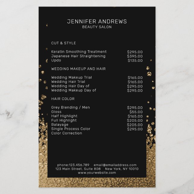 Modern Glitter Drop Gold Schwarz Flyer (Front)