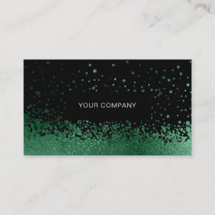 Modern Glitter Drop Green Black Business Card