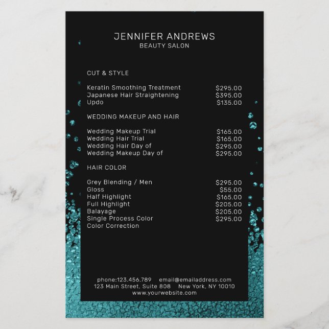 Modern Glitter Drop Mint Schwarz Flyer (Front)