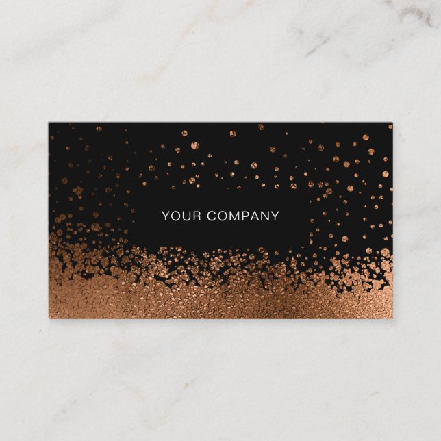 Modern Glitter Drop Orange-Gold Black Business Card (Front)