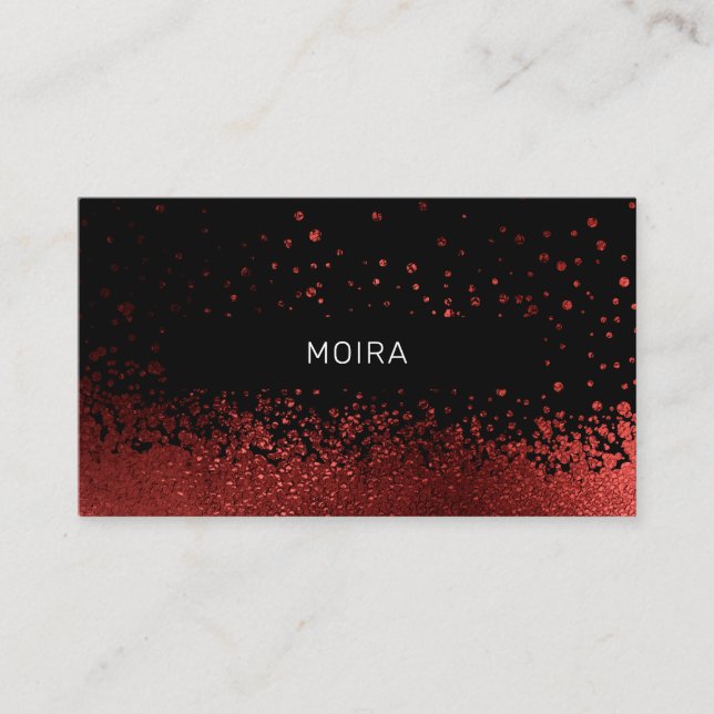 Modern Glitter Drop Red Black Business Card (Front)