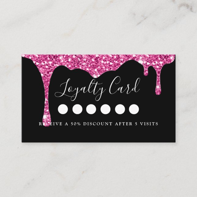 Modern Glitter Drop Salon & Spa Loyalty    Business Card (Front)
