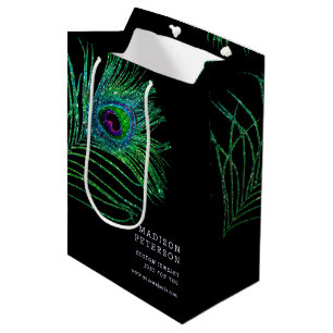 Modern Glitter Feather Boho Chic Medium Gift Bag