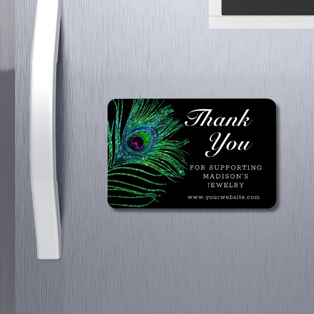 Modern Glitter Feather Boho Chic Thank You Magnet (Creator Uploaded)