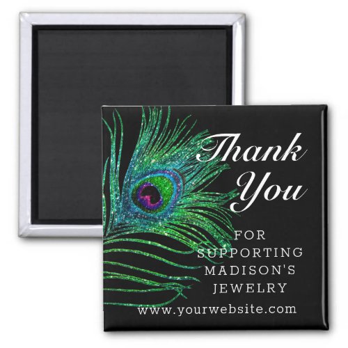 Modern Glitter Feather Boho Chic Thank You Magnet