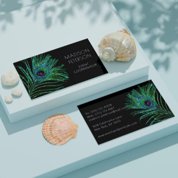 Modern Glitter Feather Event Coordinator Planner B Business Card by EvcoStudio at Zazzle